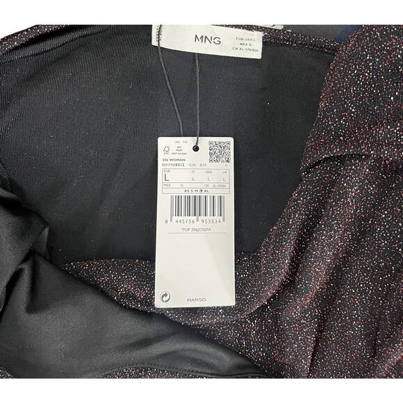MANGO MNG Glitter Ruched Cami Red Faux Wrap Top Size Large Glam Y2k NEW NYE - Picture 6 of 7